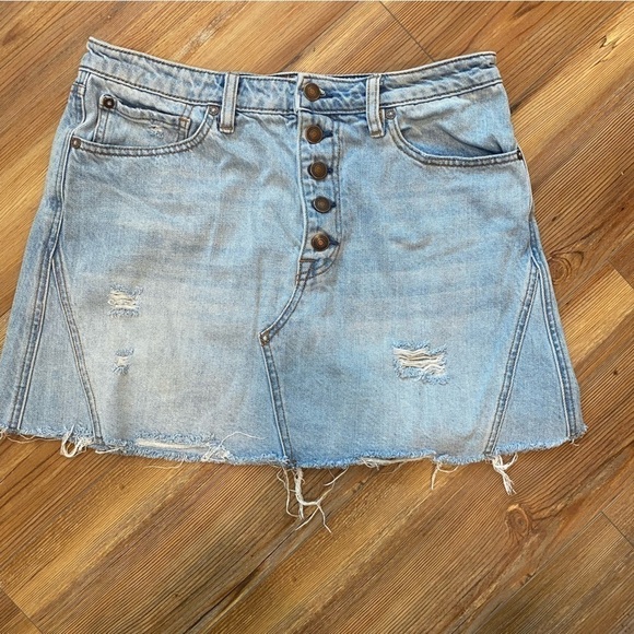 Free People We The Free Button Fly Distressed Denim Skirt - Picture 2 of 11